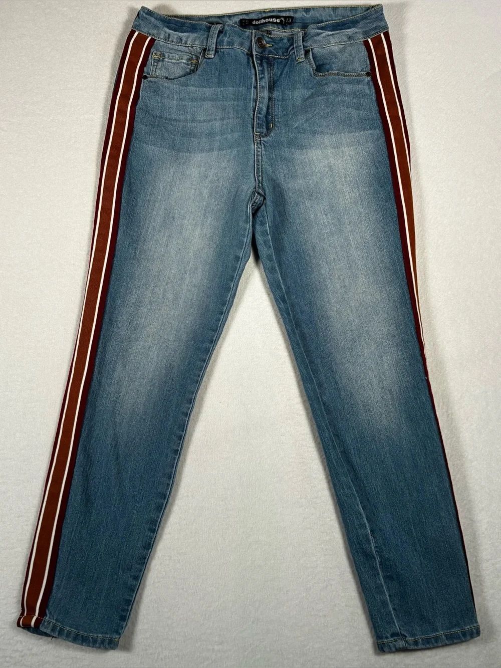 Doll house Junior Blue Jeans with Burgundy Stripe Side Detail size: 13